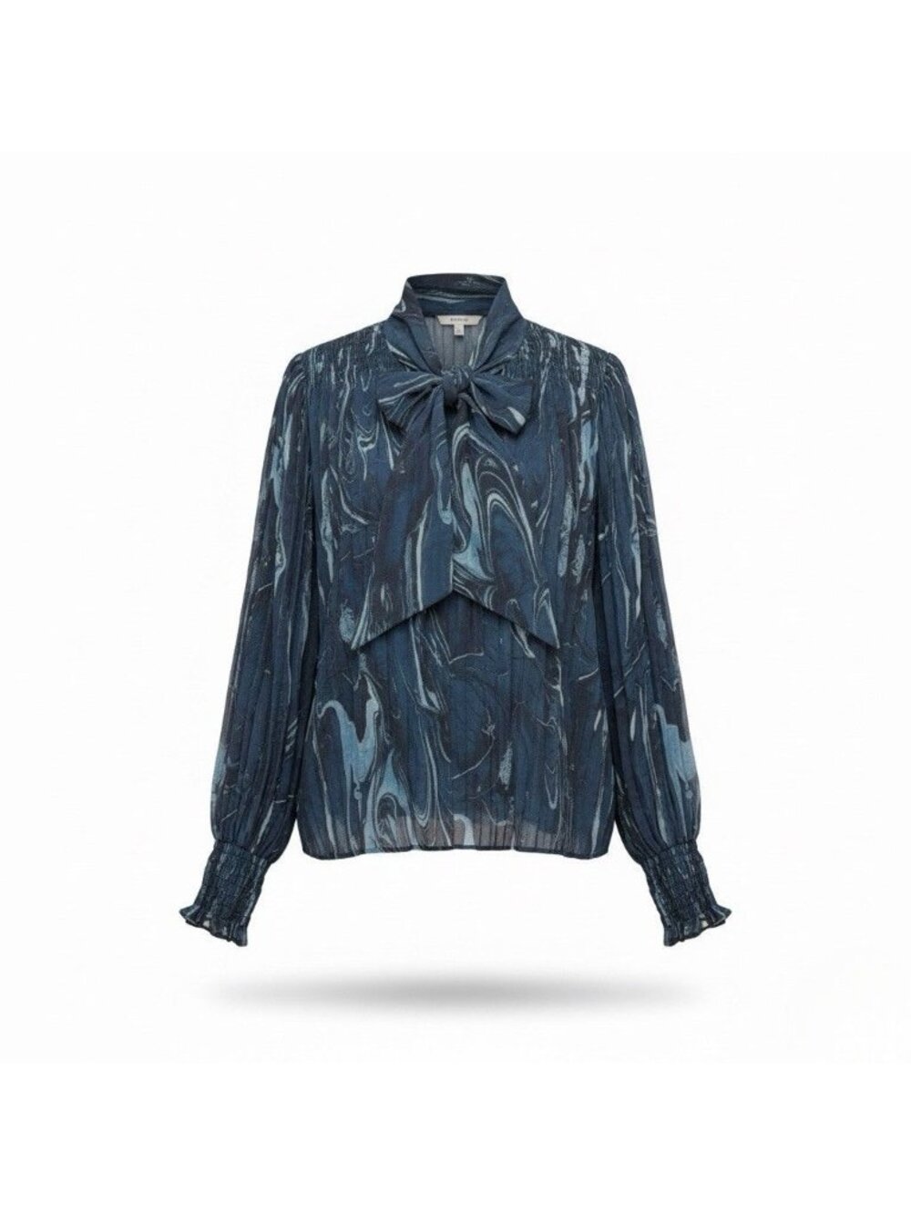 Banana Republic Womens Dark Blue Polyester Bow-Tie Long-Sleeve Blouse Size M
